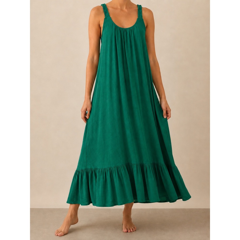 See You Monday Emerald Green Ruffle Hem Maxi Dress XS Boho Resort Romantic